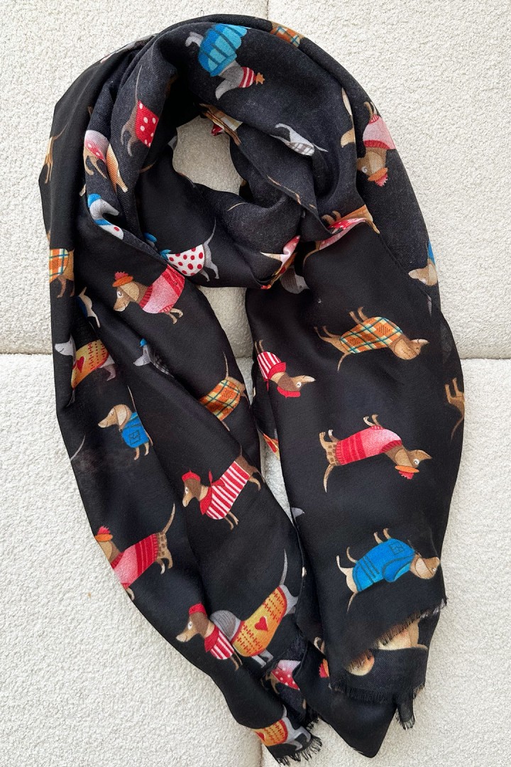 Schwarzer Schal mit Dackeln - Dachshund Elegance 
