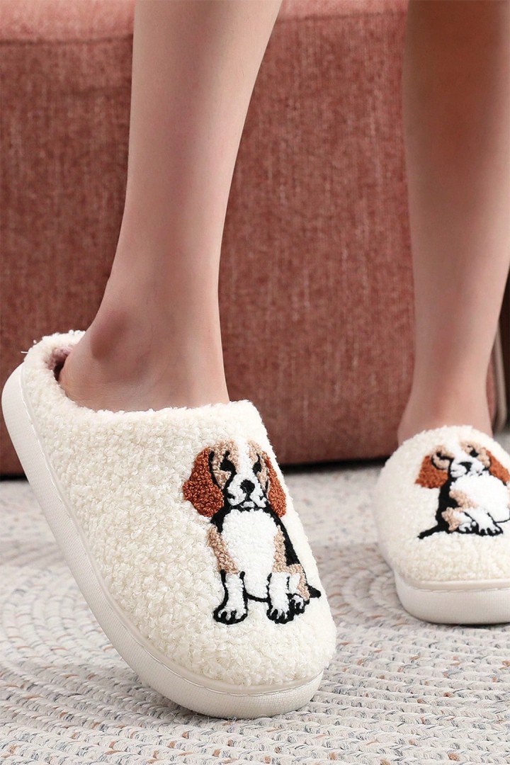 Damenpantoffeln mit Beagle - warme Pelzhauspantoffeln rutschfest 