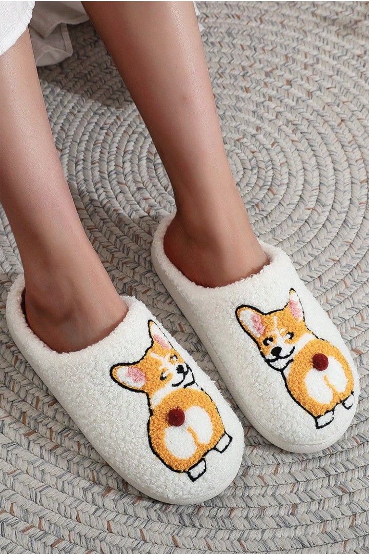 Damen Corgi Hausschuhe - warme Pelz Hausschuhe Anti-Rutsch 