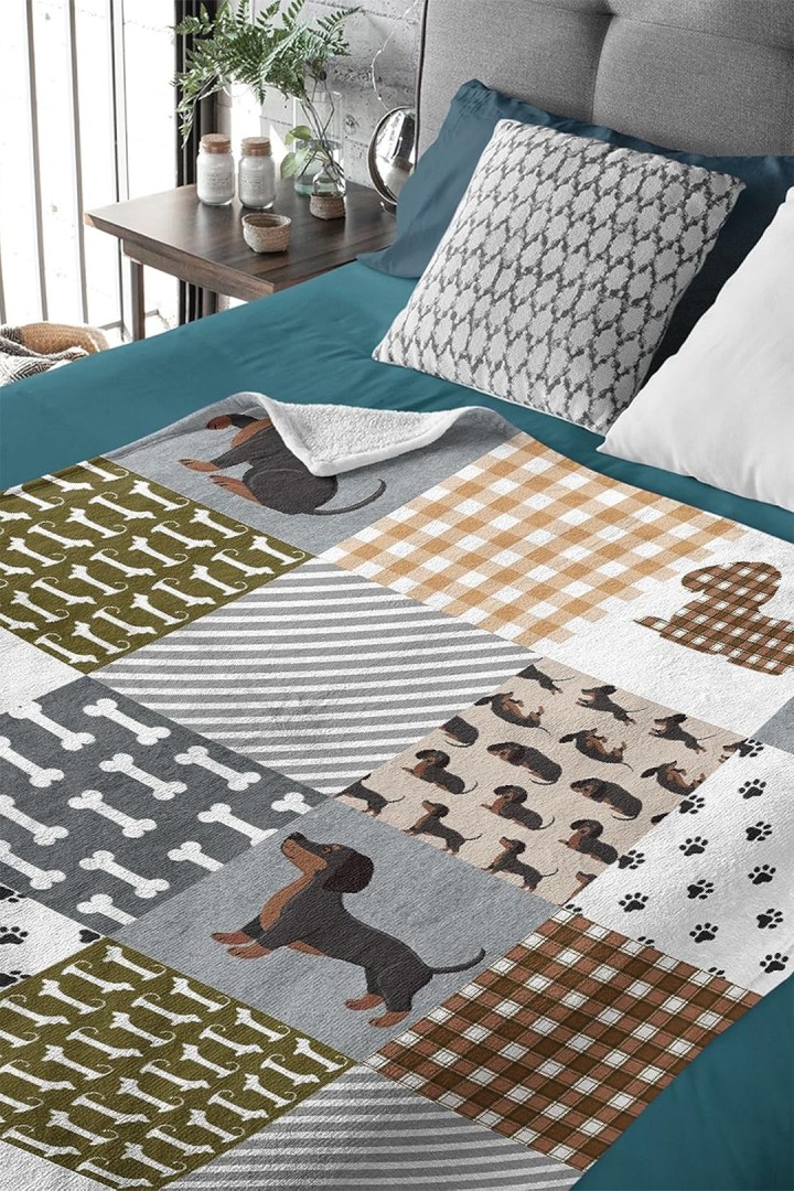 Patchwork-Decke mit Dackelmotiv 150 x 200 cm