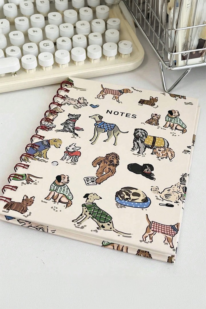 A5-Linien-Notizbuch mit Hunden im Vintage-Stil in festem Einband
