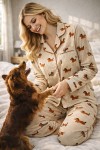 Brauner Damenpyjama mit Hunden für Hundeliebhaber