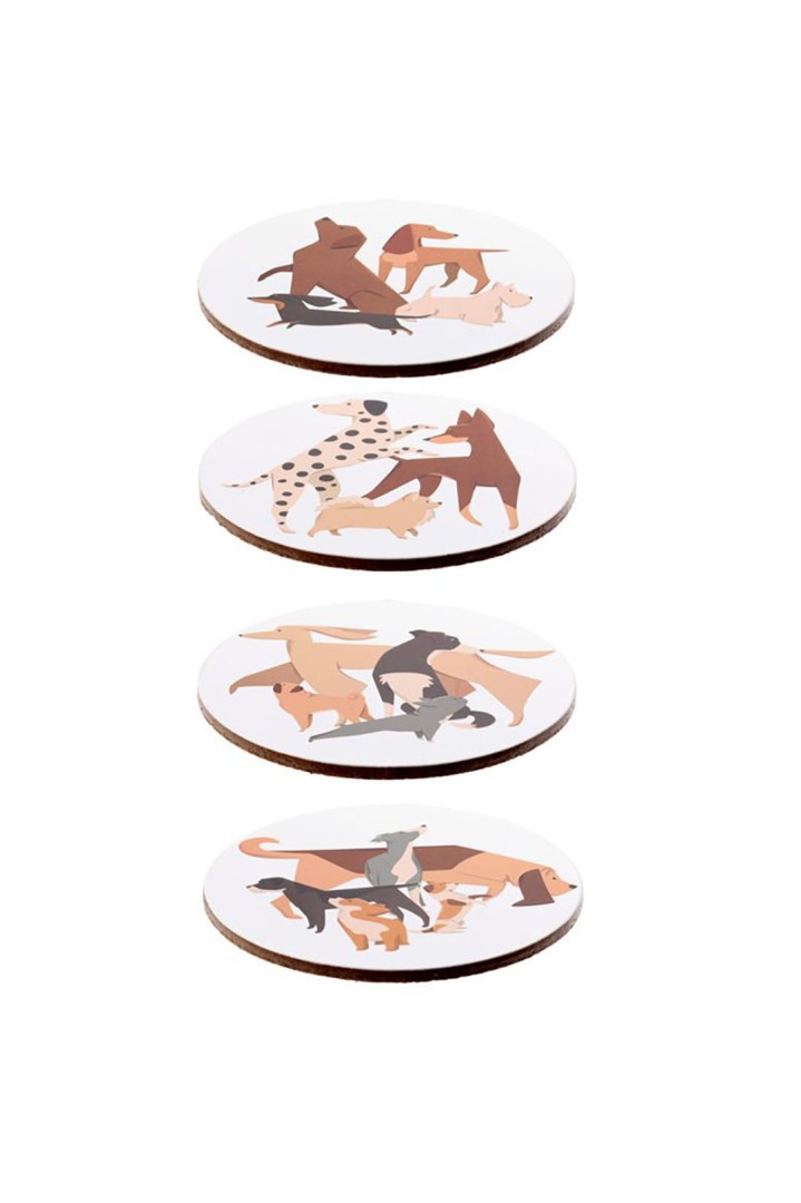 Satz von 4x Becherpads mit Hunden